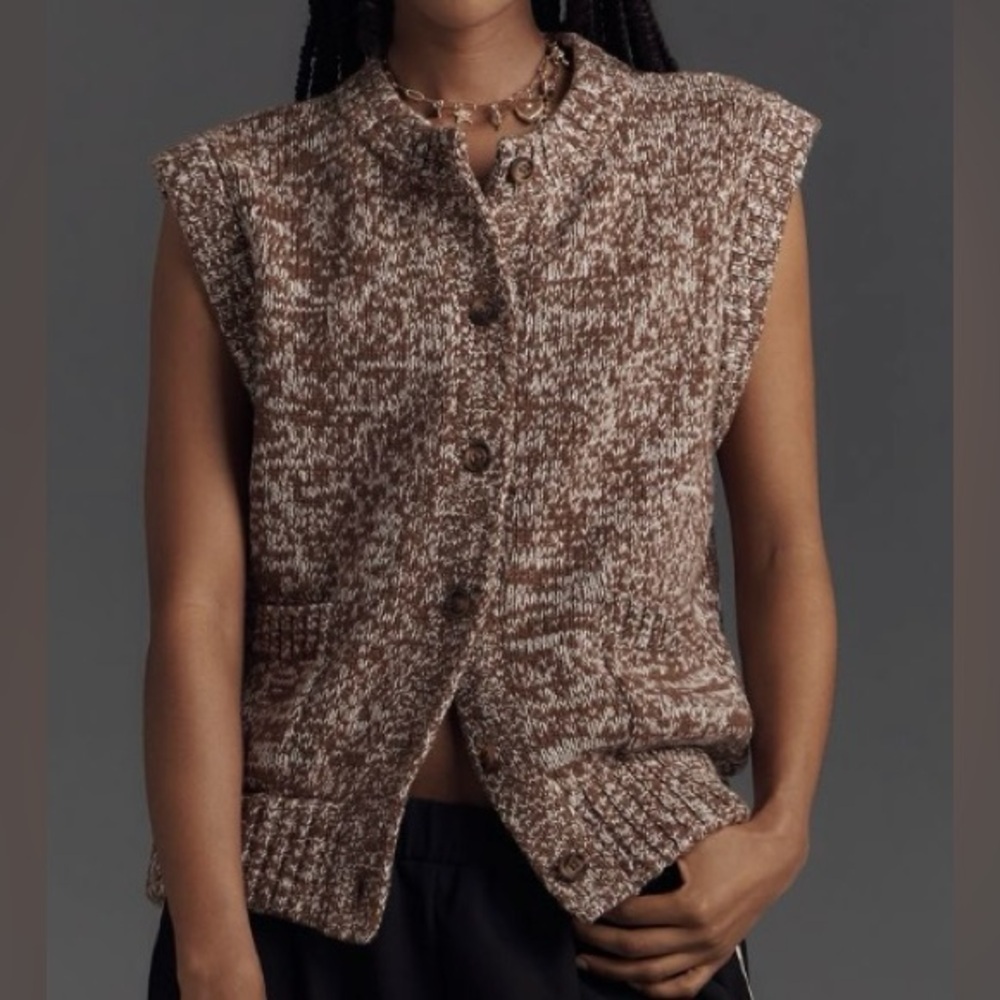 Anthropologie Aligne Brown Knit Button-Up Sweater Vest